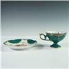 Image 2 : 2pc Royal Halsey Very Fine Green and Gilt Fruit Motif Teacup and Saucer