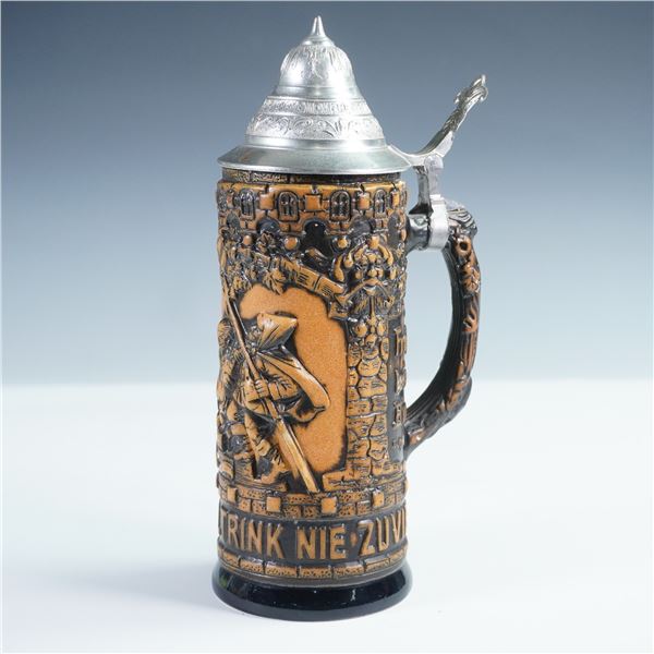 German Relief Beer Stein with Pewter Lid