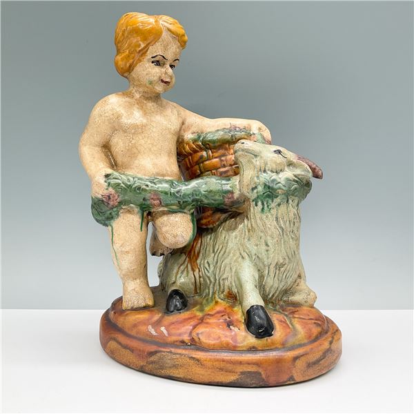 Vintage Ceramic Figurine, Child and Goat