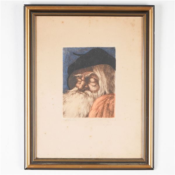 Jean Skoglund Etching, Bearded Man in Cap, Signed Original