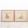 Image 1 : 2pc Nautical Watercolors, Sailboats at Sea