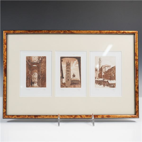 3pc Framed Signed Etchings of Italian Architecture