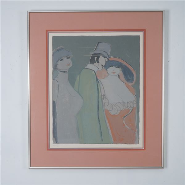 David Schneuer, Color Lithograph on Paper, Lady in Red, Signed