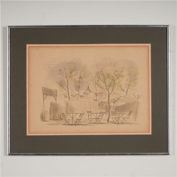 Eduardo Vicente, Color Lithograph on Paper, Outdoor Cafe Scene