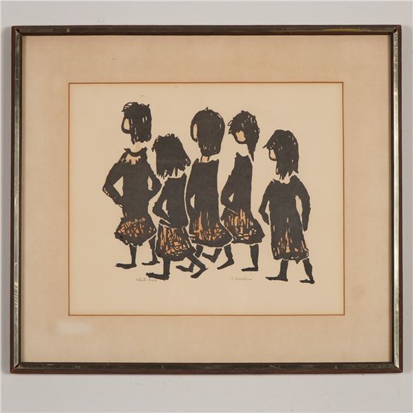 Sadie Rosenblum, Hand-Colored Lithograph on Paper, Five Strollers, Signed