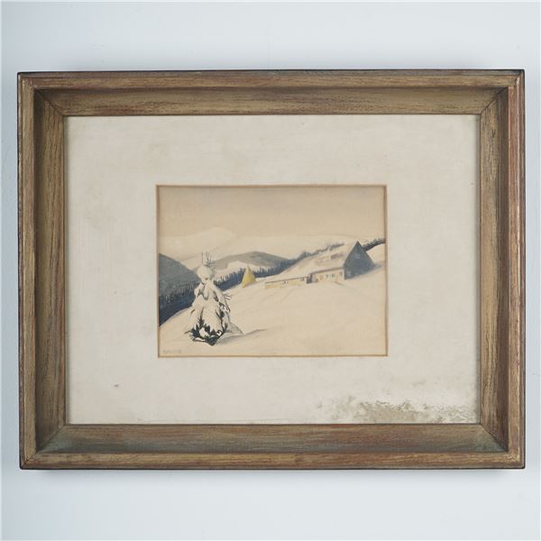 W. Bartke, Watercolor on Paper, Winter Landscape, Signed