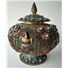 Image 4 : Cloisonné Enamel Silver Jar with Rooster Motif