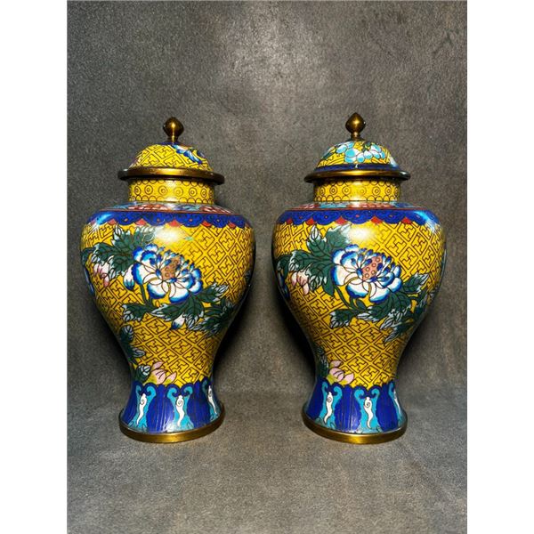 Pair of Late Qing Cloisonné Yellow-Ground Floral Jars