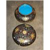 Image 2 : Cloisonné Enamel Circular Box with Floral Scrolls on Black Ground
