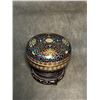 Image 3 : Cloisonné Enamel Circular Box with Floral Scrolls on Black Ground