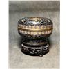 Image 4 : Cloisonné Enamel Circular Box with Floral Scrolls on Black Ground