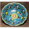 Image 1 : Cloisonné Enamel Lobed Bowl with Floral Scrolls on Blue Ground