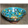 Image 6 : Cloisonné Enamel Lobed Bowl with Floral Scrolls on Blue Ground