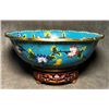 Image 7 : Cloisonné Enamel Lobed Bowl with Floral Scrolls on Blue Ground