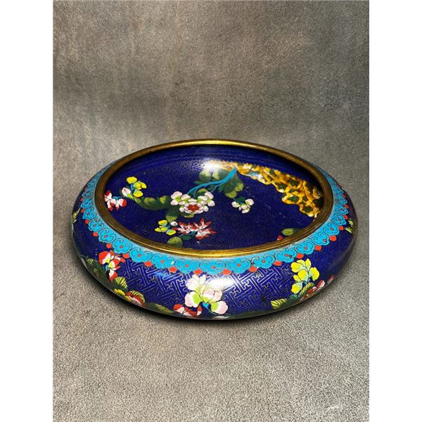 Cloisonné Enamel Water Pot with Floral Scrolls on Blue Ground