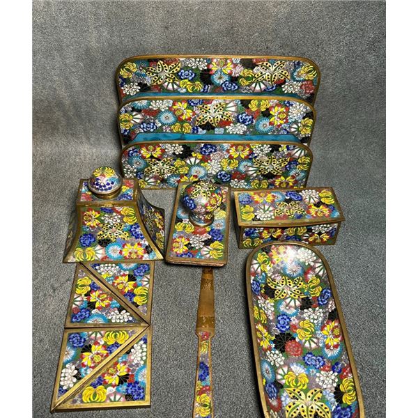 Cloisonné Enamel Scholar’s Desk Set with Floral Scrolls