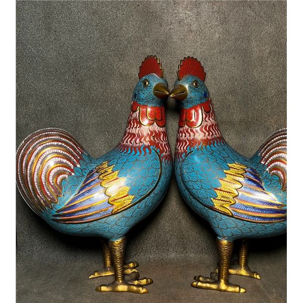 Pair of Cloisonné Enamel Rooster Figures