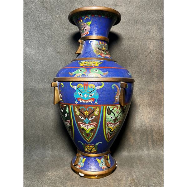 Cloisonné Enamel Vase with Taotie Masks on Blue Ground