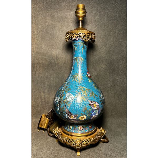 Cloisonné Enamel Vase with Floral and Bird Motifs (Adapted as Lamp Base)