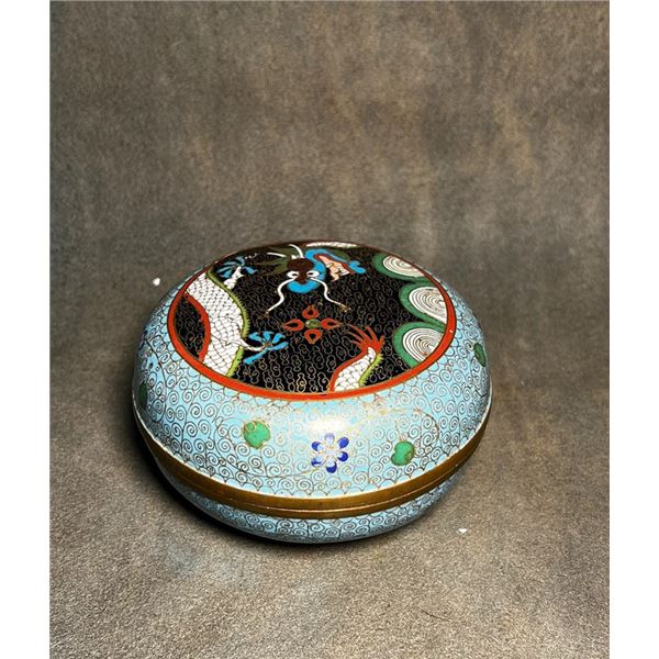 Cloisonné Enamel Circular Box with Dragon Design