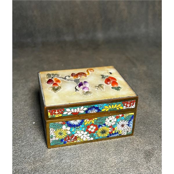 Cloisonné Enamel Box with Jade Carved Lid