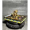 Image 1 : Late Qing to Republic Period Cloisonné Paperweight with Gilt Lion Finial and “Two Dragons C