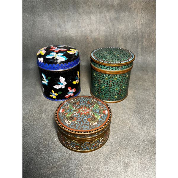 Set of Cloisonné Enamel Tea Caddies and Tobacco Jars (Three Pieces)