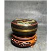 Image 1 : Cloisonné Enamel Circular Box with Yellow Dragon on Black Ground