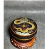Image 2 : Cloisonné Enamel Circular Box with Yellow Dragon on Black Ground