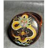 Image 3 : Cloisonné Enamel Circular Box with Yellow Dragon on Black Ground