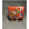 Image 6 : Cloisonné Enamel Square Box with Floral and Bird Motifs on Red Ground