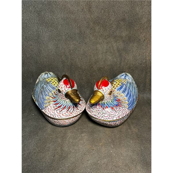 Pair of Cloisonné Enamel Mandarin Duck Boxes