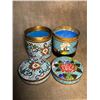 Image 5 : Pair of Cloisonné Enamel Tea Caddies with Floral Designs on Blue Ground