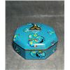 Image 1 : Cloisonné Enamel Turquoise-Ground Octagonal Box with Floral Motifs