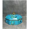 Image 3 : Cloisonné Enamel Turquoise-Ground Octagonal Box with Floral Motifs