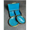 Image 6 : Set of Cloisonné Enamel Jewelry Box and Dishes with Turquoise Ground (Three Pieces)