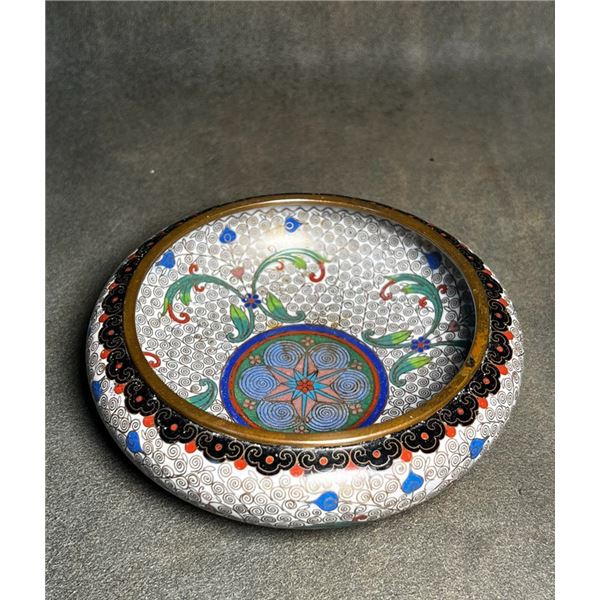 Cloisonné Enamel Brush Washer with Floral Scrolls on White Ground