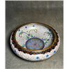 Image 1 : Cloisonné Enamel Brush Washer with Floral Scrolls on White Ground