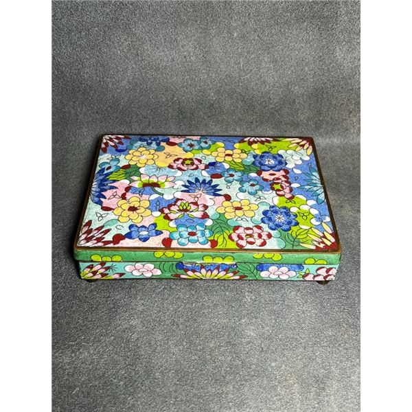 Cloisonné Enamel Rectangular Box with Floral Scrolls  Description