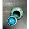 Image 3 : Cloisonné Enamel Covered Jar with Floral Motifs on Turquoise Ground
