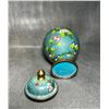 Image 4 : Cloisonné Enamel Covered Jar with Floral Motifs on Turquoise Ground