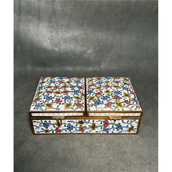 Cloisonné Enamel Jewelry Box with Floral Scrolls on White Ground