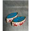 Image 2 : Pair of Cloisonné Enamel Boat-Shaped Brush Washers with Red Floral Design on White Ground