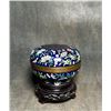 Image 1 : Cloisonné Enamel Butterfly Box with Floral Design on Blue Ground