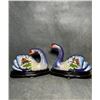 Image 1 : Pair of Cloisonné Enamel Swan Figures with Lotus Design