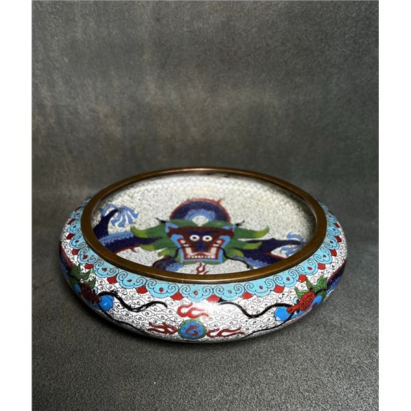 Cloisonné Enamel Brush Washer with Nine-Dragon Design on White Ground