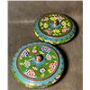 Image 1 : Pair of Cloisonné Enamel Flattened Jars with Floral Scrolls on Green Ground
