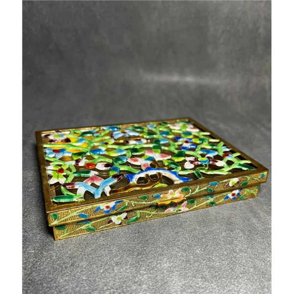 Cloisonné Enamel Reticulated Box with Floral Design