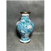 Image 1 : Cloisonné Enamel Small Vase with White Lotus Scrolls on Turquoise Ground