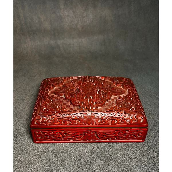 Carved Cinnabar Lacquer Rectangular Box with Floral Motifs